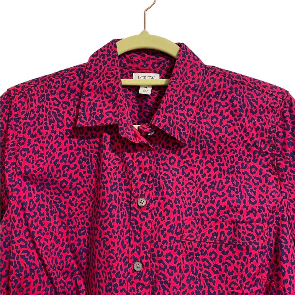 J. Crew Red Leopard Print Button Down Blouse Sz - image 3